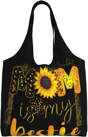 Mother's Day Floral Hearts Best Mom Ever Canvas Tote Bags Reusable Shopping Bag Handbag for Shopper Beach Gifts