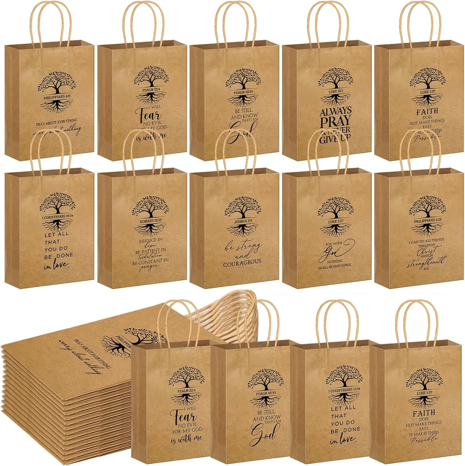 Motipuns 100 Pcs Christian Gift Bag for Father's Day Religious Kraft Paper Bags Bulk with Handle 5. 91 x 3. 15 x 8. 27 Inches Bible Verse Church Welcome Gift for Dad Church Father Family Baptism