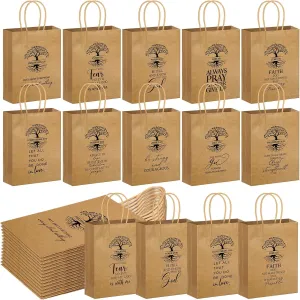 Motipuns 100 Pcs Christian Gift Bag for Father's Day Religious Kraft Paper Bags Bulk with Handle 5. 91 x 3. 15 x 8. 27 Inches Bible Verse Church Welcome Gift for Dad Church Father Family Baptism