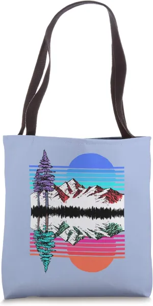 Mountain & Trees Reflection Vintage 80's Vapor Wave Outdoor Tote Bag