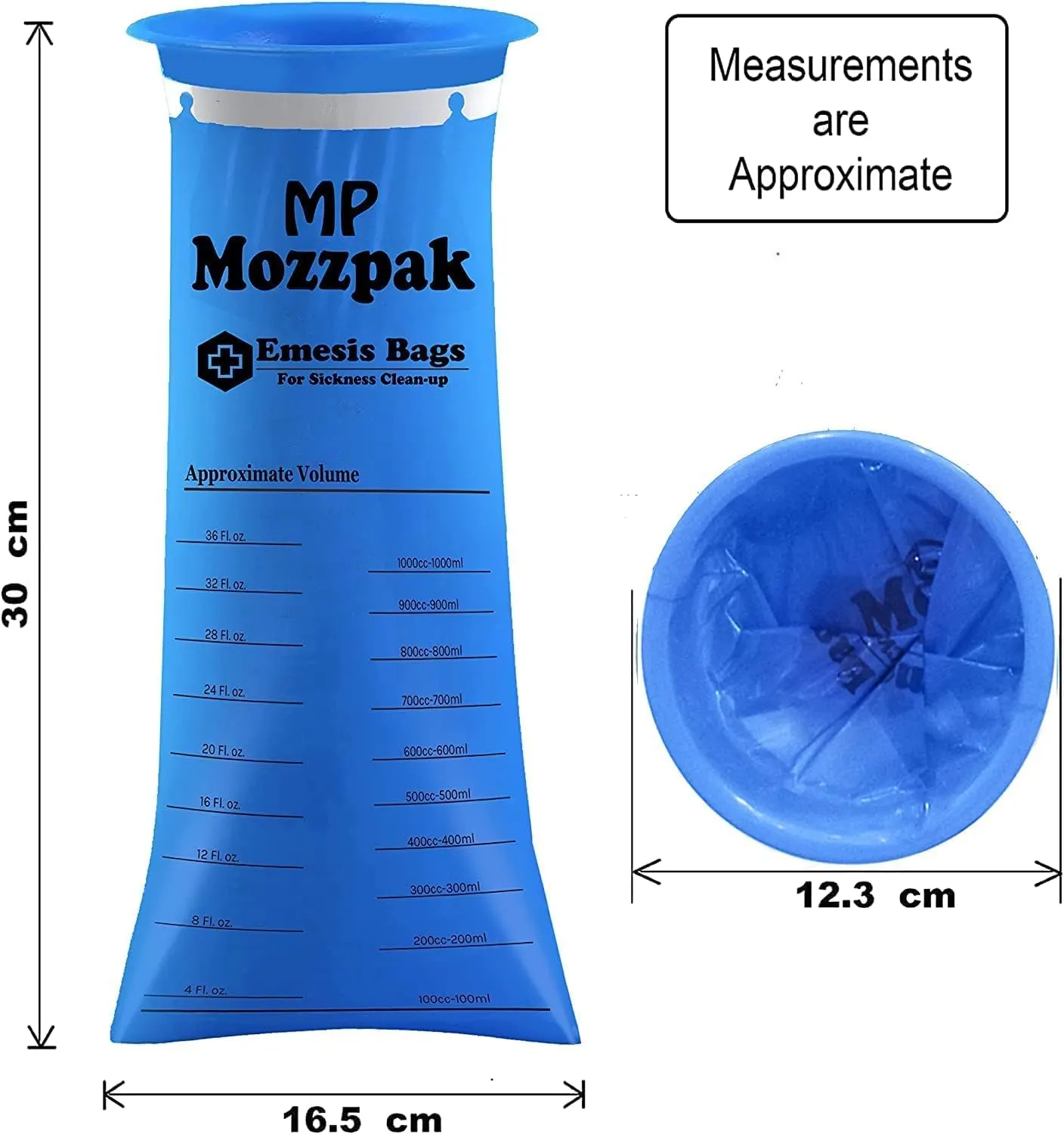 MP MOZZPAK Vomit Bags Disposable – 100 Pack – 1000ml Barf Bags – Leak Resistant, Medical Grade, Portable Emesis Bags, Puke, Throw Up, Nausea Bags for Travel Motion Sickness, Car & Aircraft, Kids, Taxi