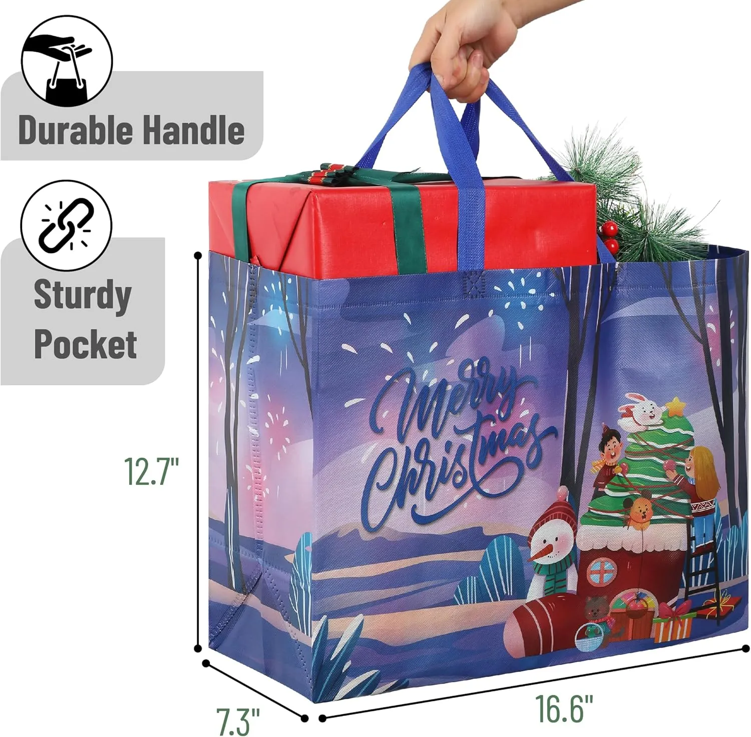 Mr. Pen Reusable Xmas Gift Bags, 8 pcs, 2 Designs - Christmas Tote Bags with Handles