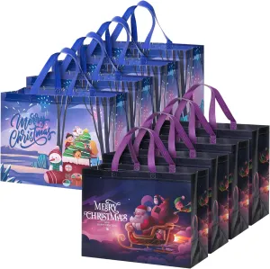 Mr. Pen Reusable Xmas Gift Bags, 8 pcs, 2 Designs - Christmas Tote Bags with Handles