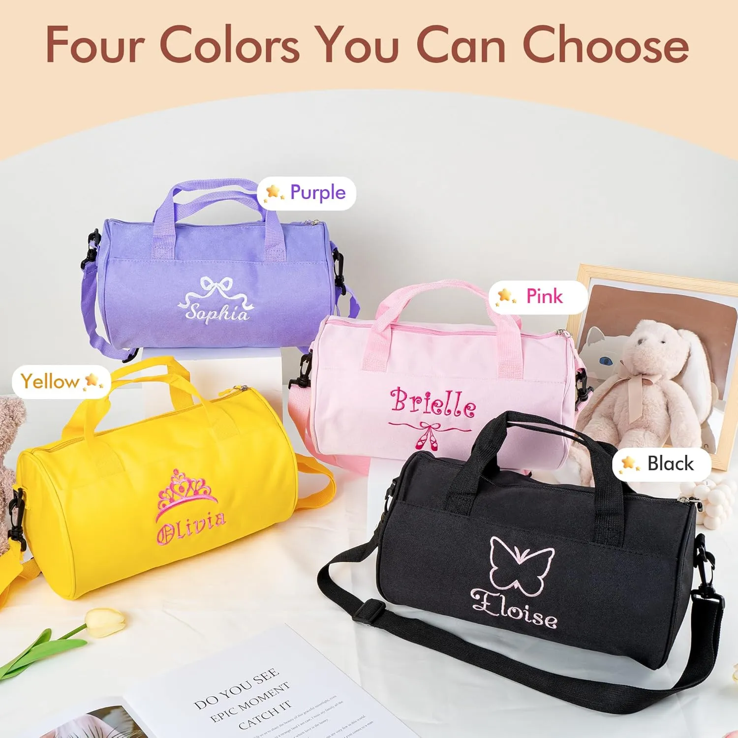 MT WORLD Girls Overnight Duffle Bag Personalized Toddler Dance Bag with Name Waterproof Monogram Butterfly Ballet Bag for Child's Gift