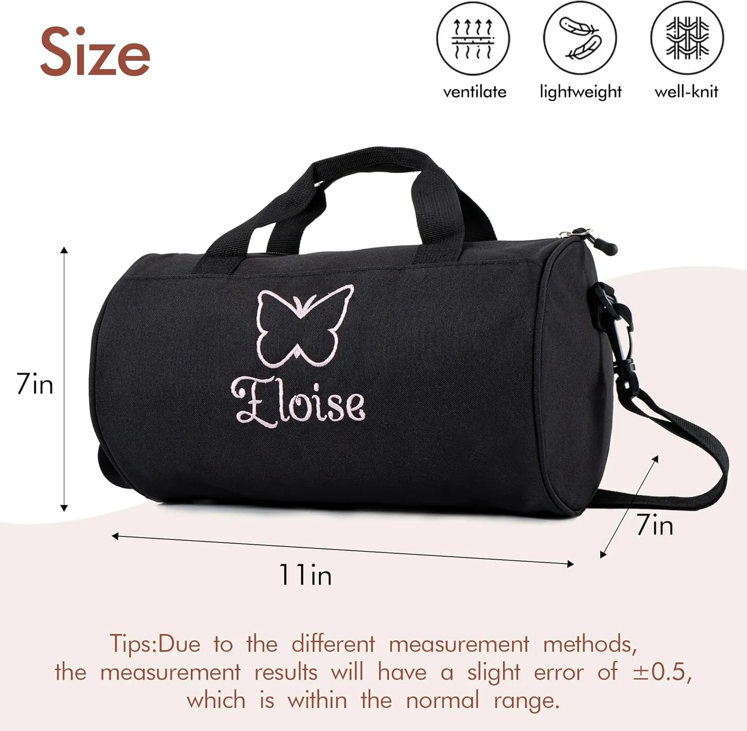 MT WORLD Girls Overnight Duffle Bag Personalized Toddler Dance Bag with Name Waterproof Monogram Butterfly Ballet Bag for Child's Gift