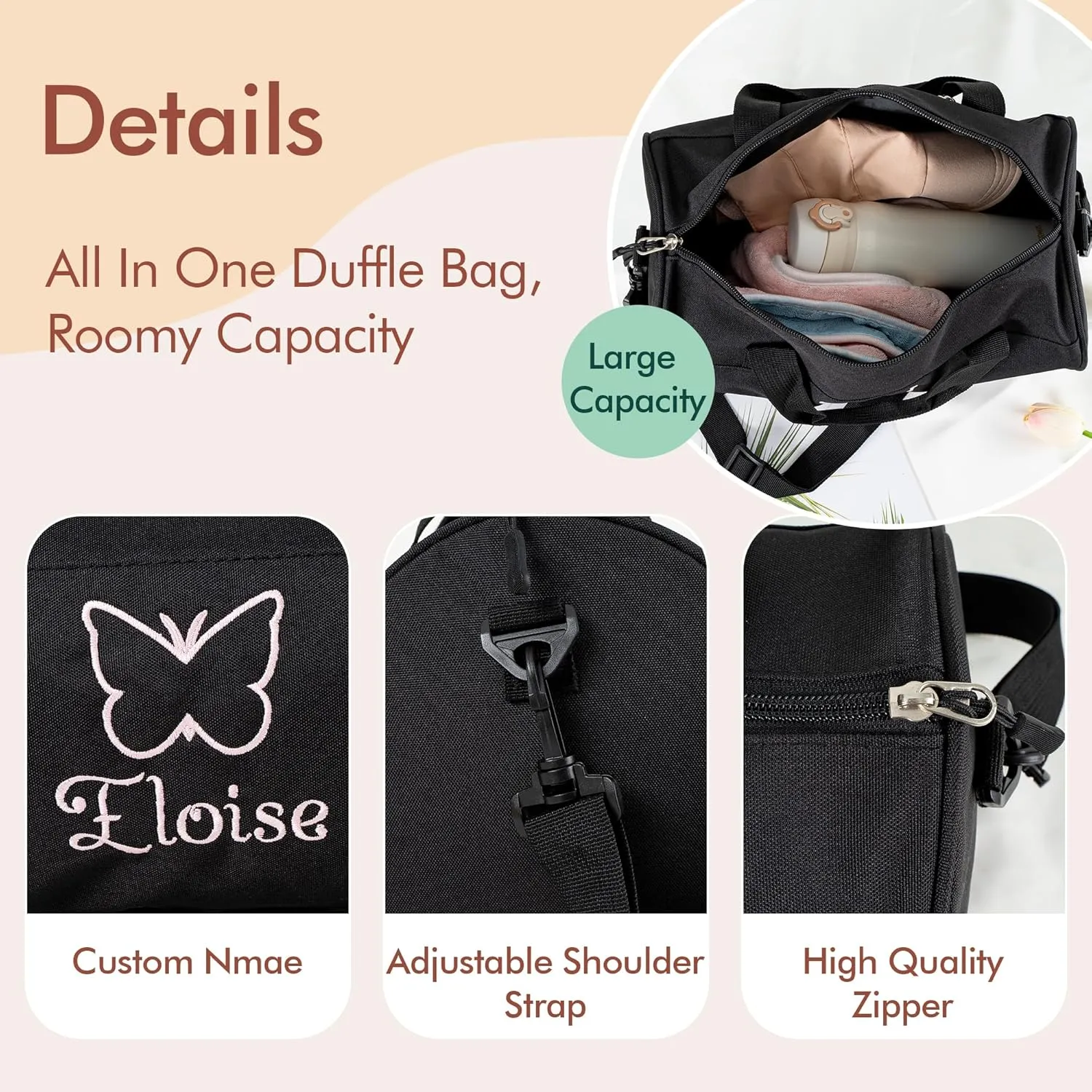 MT WORLD Girls Overnight Duffle Bag Personalized Toddler Dance Bag with Name Waterproof Monogram Butterfly Ballet Bag for Child's Gift