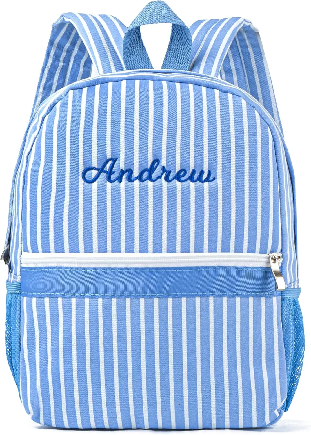 MT WORLD Toddler Backpack - Personalized Canvas with Embroidered Name, Small Preppy Custom Kids Monogram Backpack for Age 2-4 Child School Outdoors Overnight (Blue)