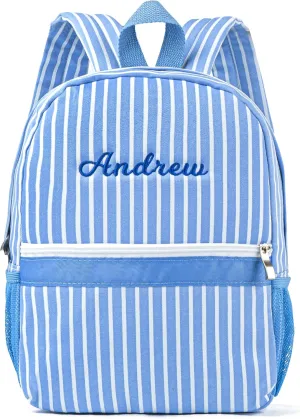 MT WORLD Toddler Backpack - Personalized Canvas with Embroidered Name, Small Preppy Custom Kids Monogram Backpack for Age 2-4 Child School Outdoors Overnight (Blue)