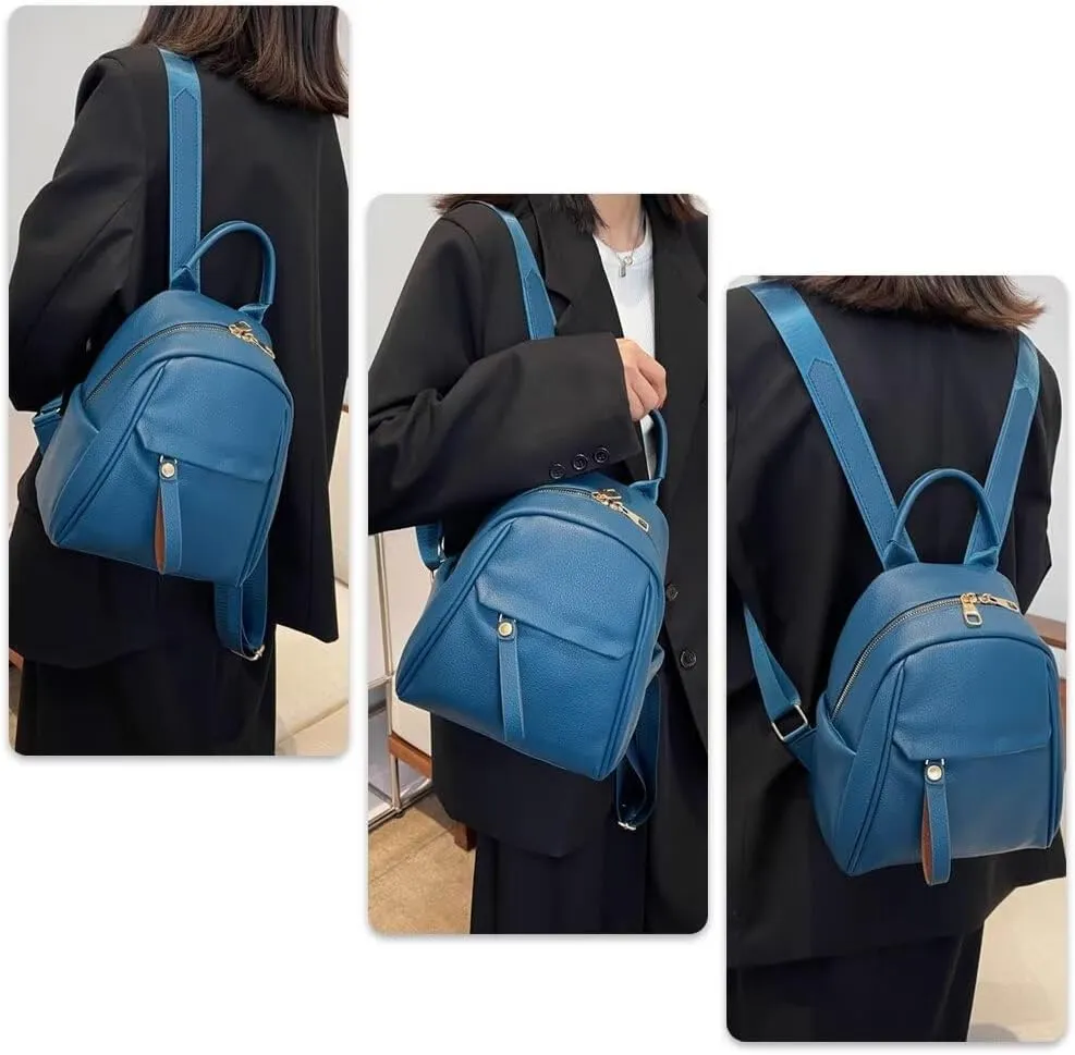 Mudono Small Backpack for Women Soft Vegan Leather Daypack Mini Water Resistant Travel Backpack Multiple Pockets Everyday Bag