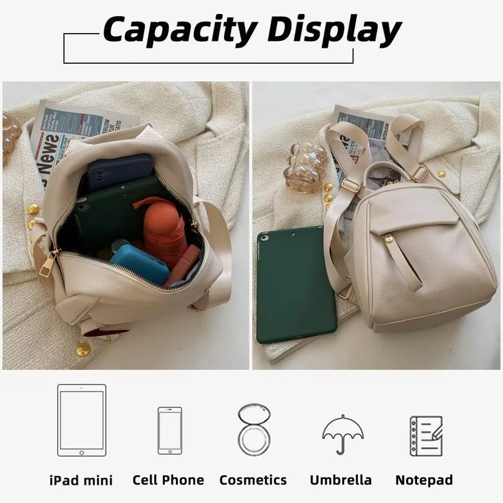 Mudono Small Backpack for Women Soft Vegan Leather Daypack Mini Water Resistant Travel Backpack Multiple Pockets Everyday Bag