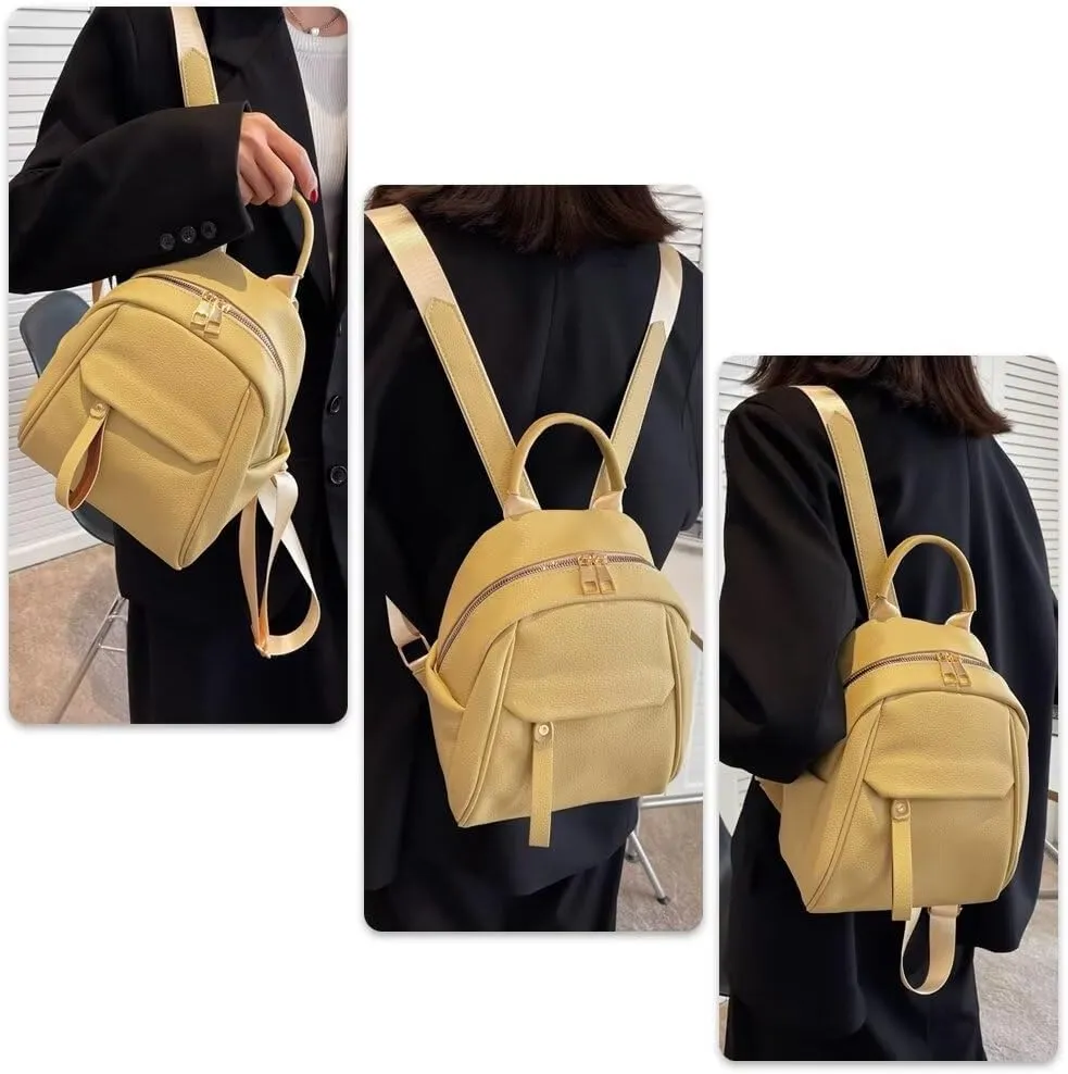 Mudono Small Backpack for Women Soft Vegan Leather Daypack Mini Water Resistant Travel Backpack Multiple Pockets Everyday Bag