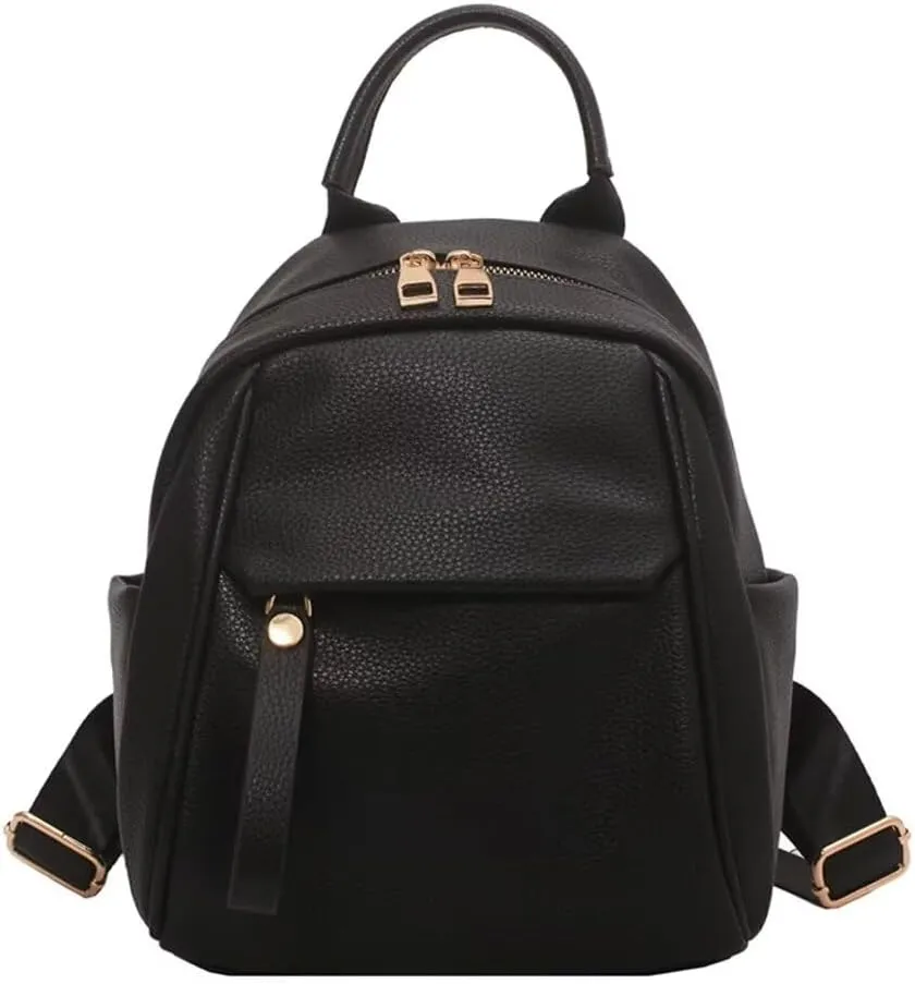 Mudono Small Backpack for Women Soft Vegan Leather Daypack Mini Water Resistant Travel Backpack Multiple Pockets Everyday Bag