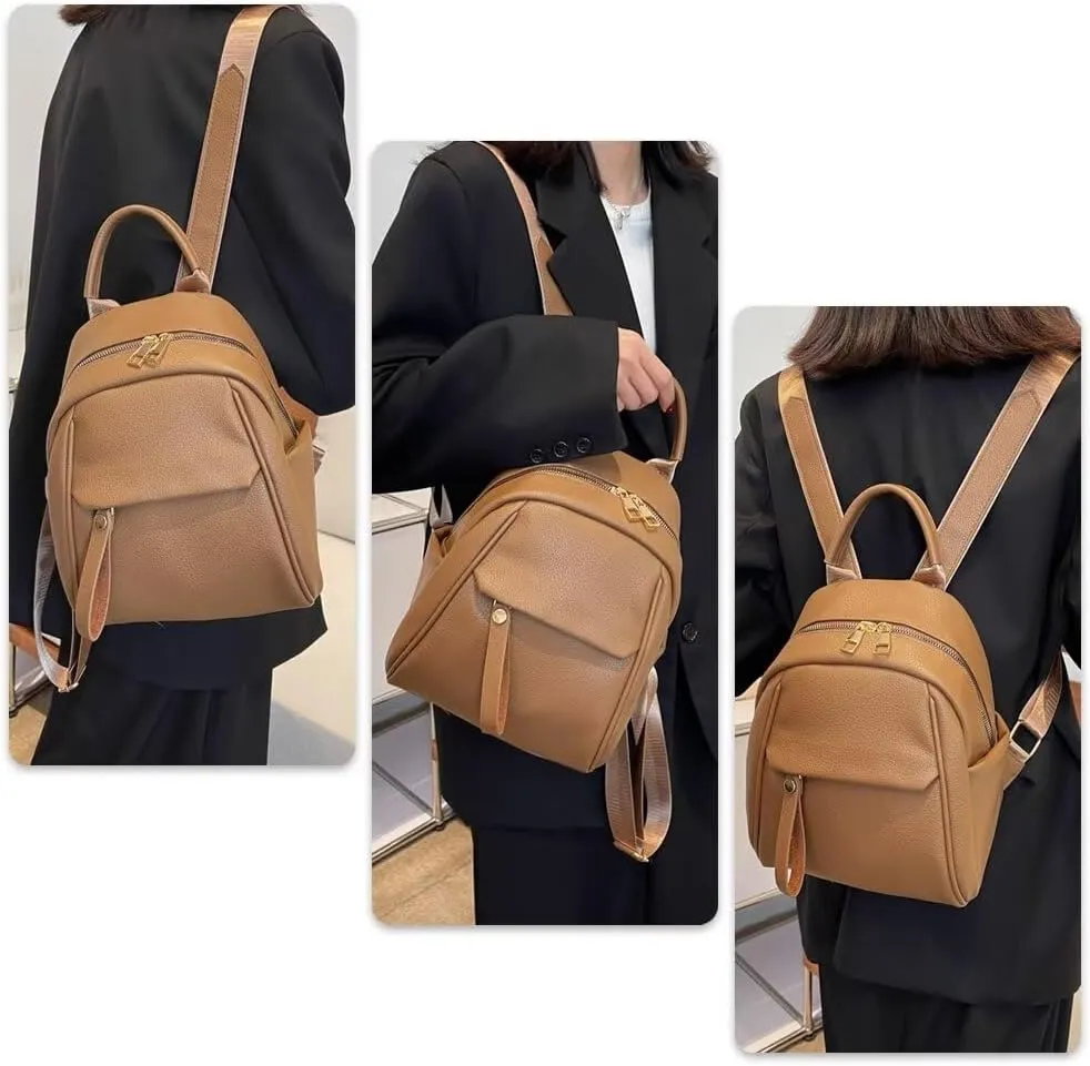 Mudono Small Backpack for Women Soft Vegan Leather Daypack Mini Water Resistant Travel Backpack Multiple Pockets Everyday Bag