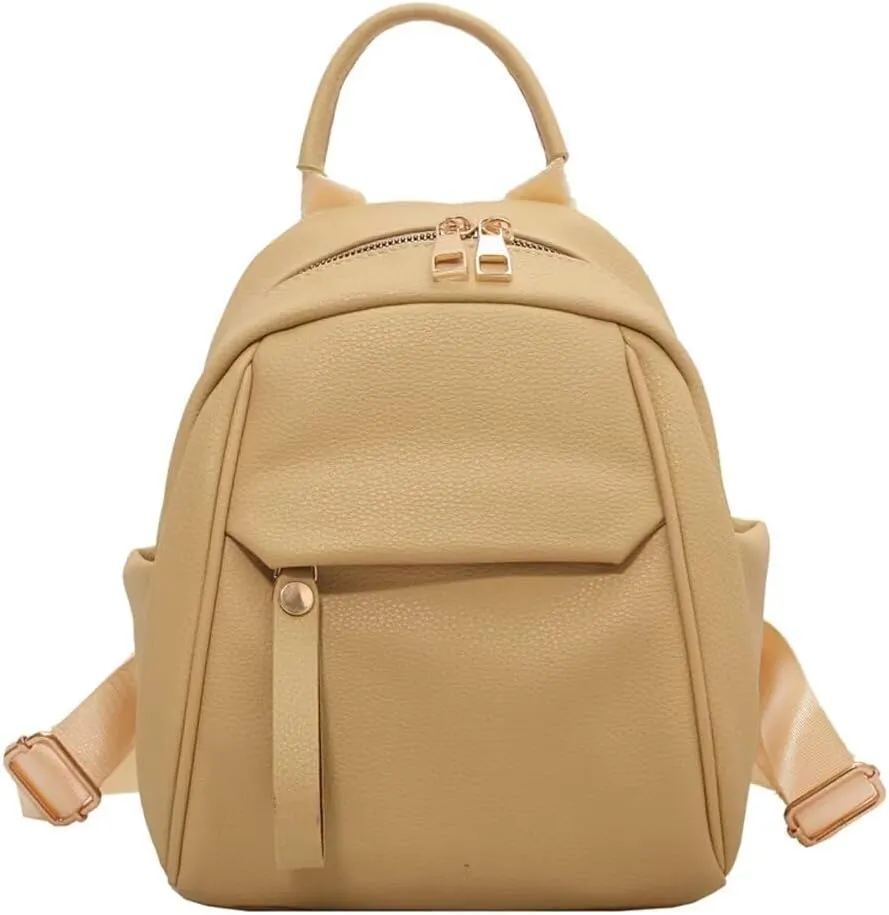 Mudono Small Backpack for Women Soft Vegan Leather Daypack Mini Water Resistant Travel Backpack Multiple Pockets Everyday Bag