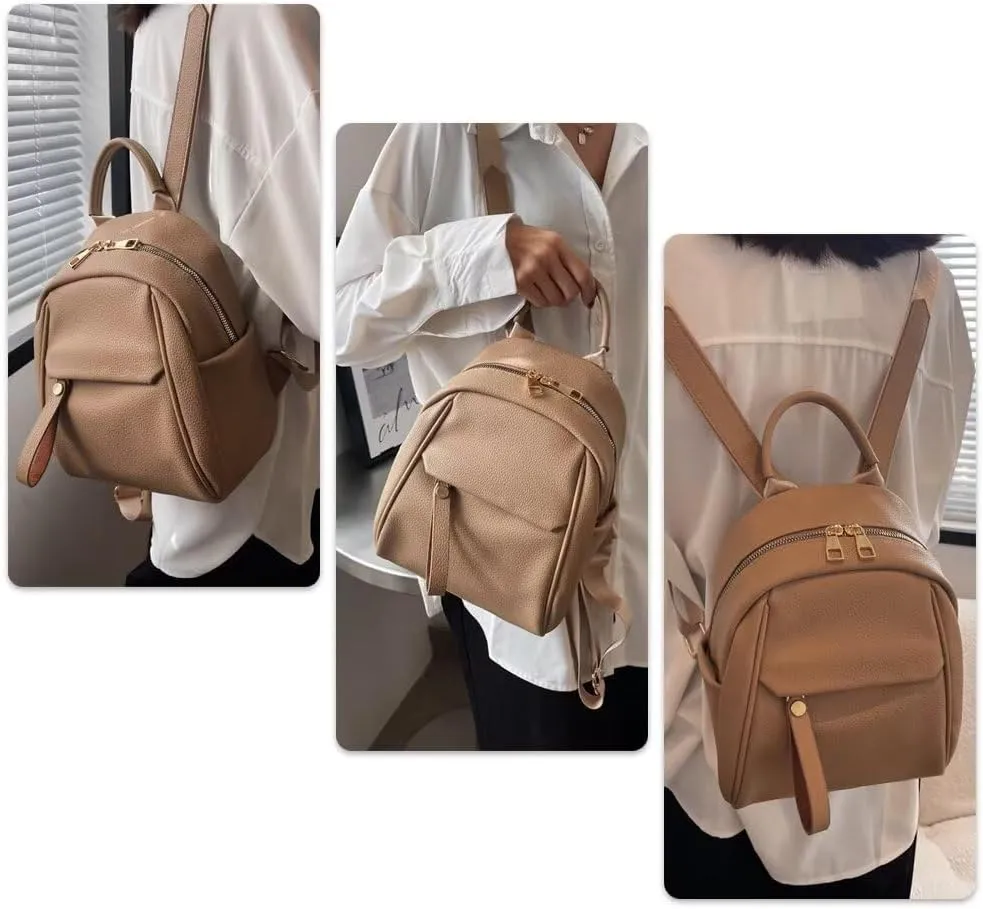 Mudono Small Backpack for Women Soft Vegan Leather Daypack Mini Water Resistant Travel Backpack Multiple Pockets Everyday Bag