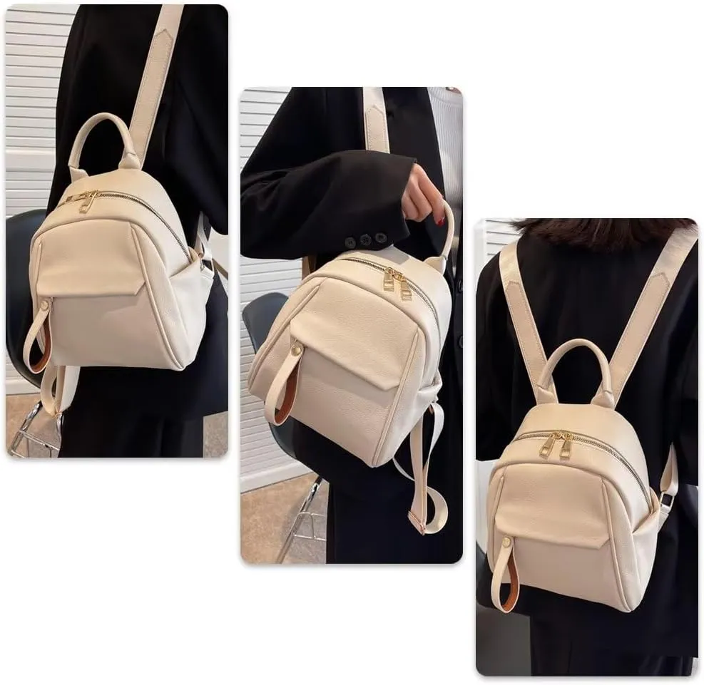 Mudono Small Backpack for Women Soft Vegan Leather Daypack Mini Water Resistant Travel Backpack Multiple Pockets Everyday Bag