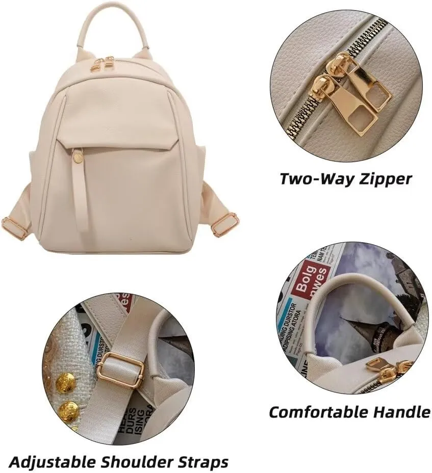 Mudono Small Backpack for Women Soft Vegan Leather Daypack Mini Water Resistant Travel Backpack Multiple Pockets Everyday Bag