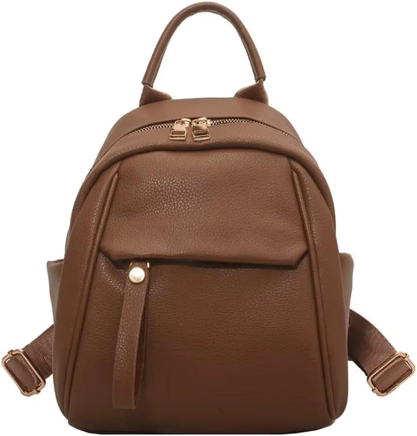 Mudono Small Backpack for Women Soft Vegan Leather Daypack Mini Water Resistant Travel Backpack Multiple Pockets Everyday Bag