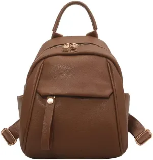 Mudono Small Backpack for Women Soft Vegan Leather Daypack Mini Water Resistant Travel Backpack Multiple Pockets Everyday Bag