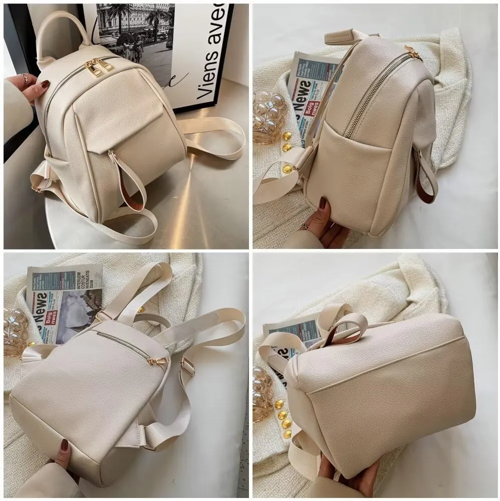 Mudono Small Backpack for Women Soft Vegan Leather Daypack Mini Water Resistant Travel Backpack Multiple Pockets Everyday Bag