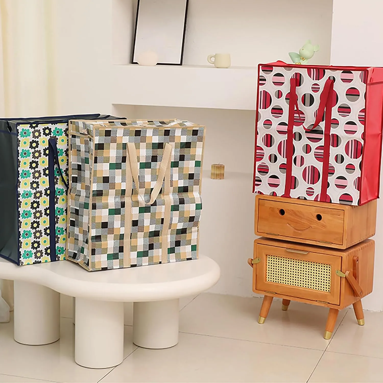 Multipurpose Fabric Storage Bag Spacious Fabric Handbag For Clothes And Bedding Storage With Zippers Closure