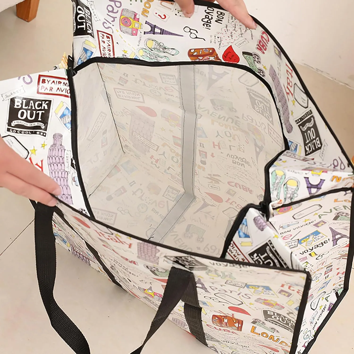 Multipurpose Fabric Storage Bag Spacious Fabric Handbag For Clothes And Bedding Storage With Zippers Closure