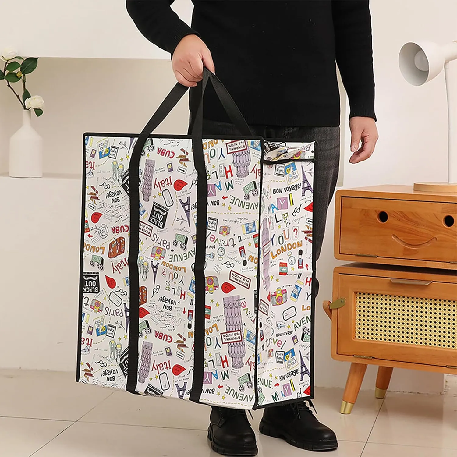 Multipurpose Fabric Storage Bag Spacious Fabric Handbag For Clothes And Bedding Storage With Zippers Closure