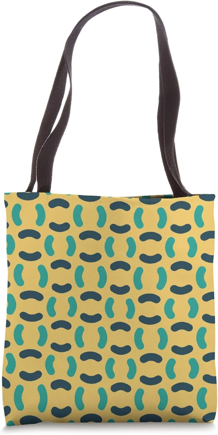 Mustard Yellow Teal Blue Lines Semi-Circles Retro Pattern Tote Bag