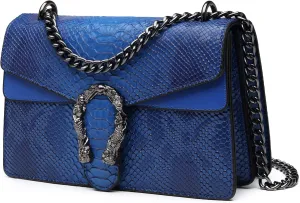 MYHOZEE Crossbody Bags for Women - Snake Printed Clutch Purses Leather Chain Shoulder Bags Evening Handbags