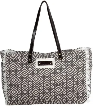 Myra Bag Weekender Bag for Women - Western Upcycled Canvas & Leather Shoulder Bag - Terrence Geometric