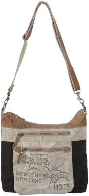 Myra Bags Double Zip Upcycled Canvas Shoulder Bag S-0904