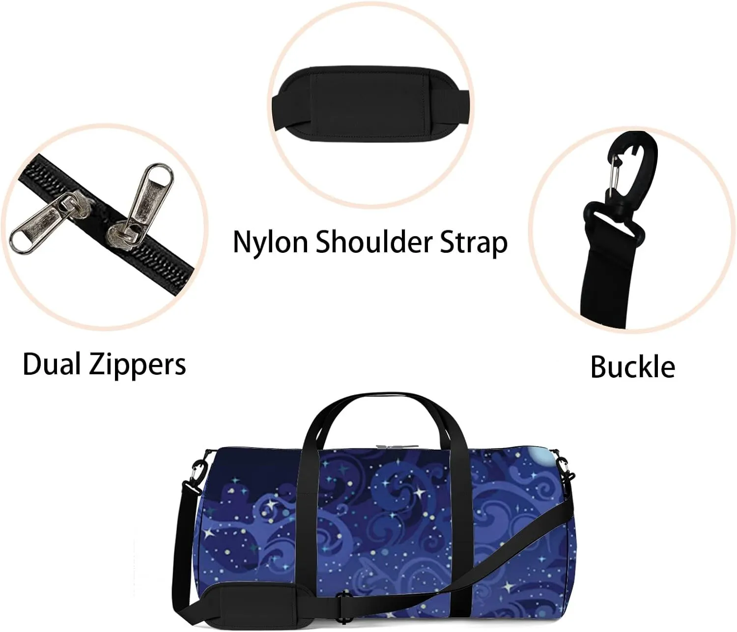 Mysterious Night Sky Stars Moon Sports Bag Tote Bag Waterproof Gym Bag with Shoulder Strap Zipper 2 Side Pockets for Men and Women, Travel and Storage Shoulder Bag.