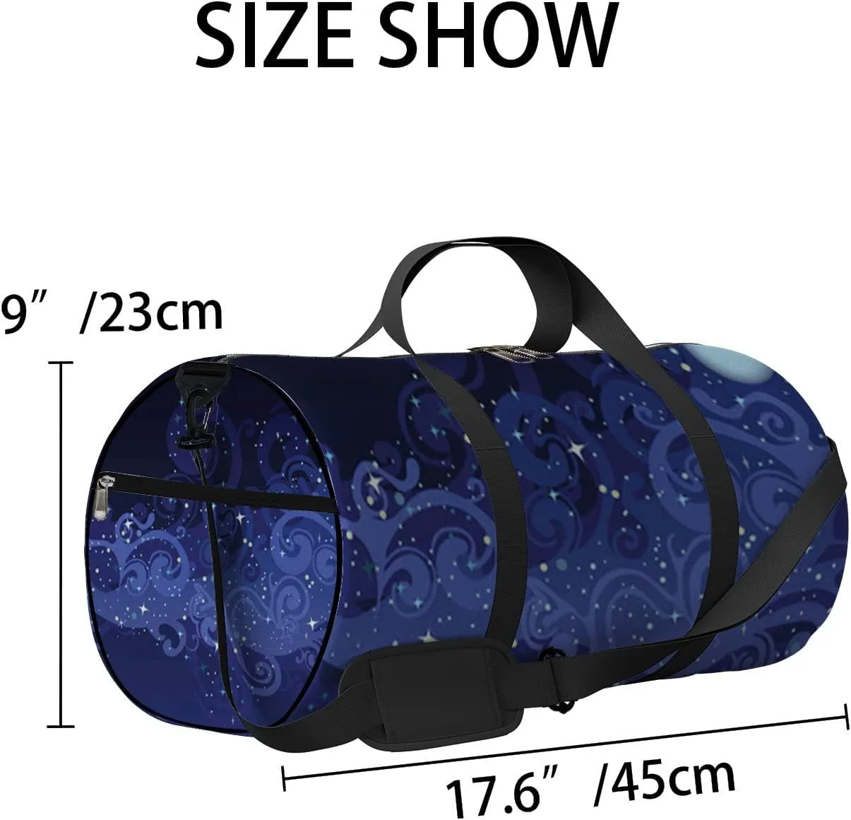 Mysterious Night Sky Stars Moon Sports Bag Tote Bag Waterproof Gym Bag with Shoulder Strap Zipper 2 Side Pockets for Men and Women, Travel and Storage Shoulder Bag.