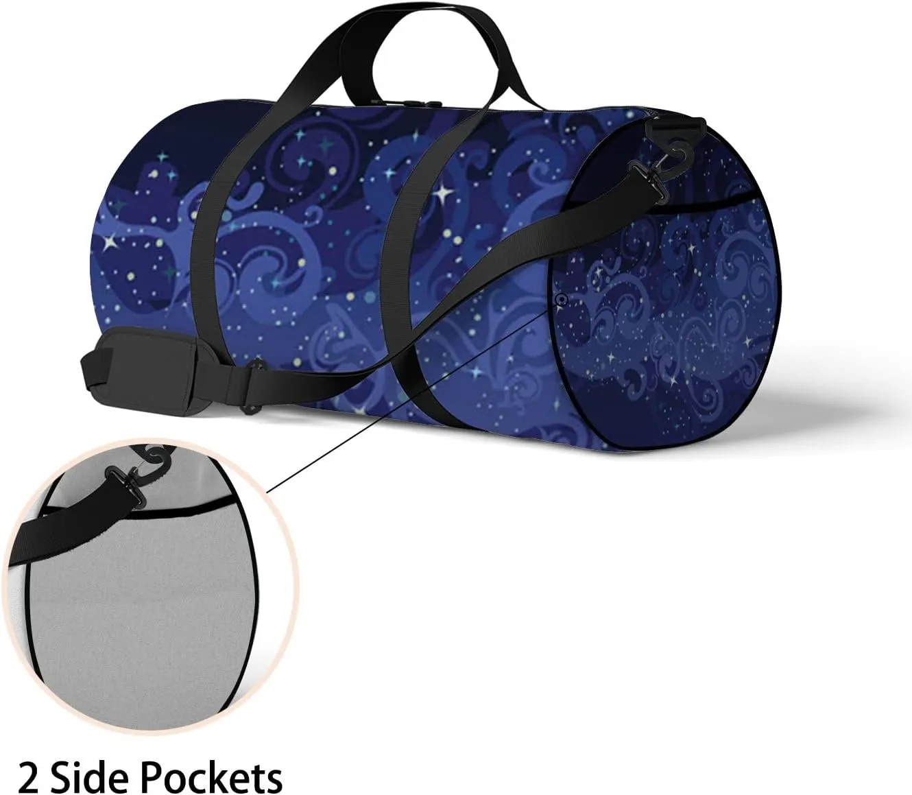 Mysterious Night Sky Stars Moon Sports Bag Tote Bag Waterproof Gym Bag with Shoulder Strap Zipper 2 Side Pockets for Men and Women, Travel and Storage Shoulder Bag.