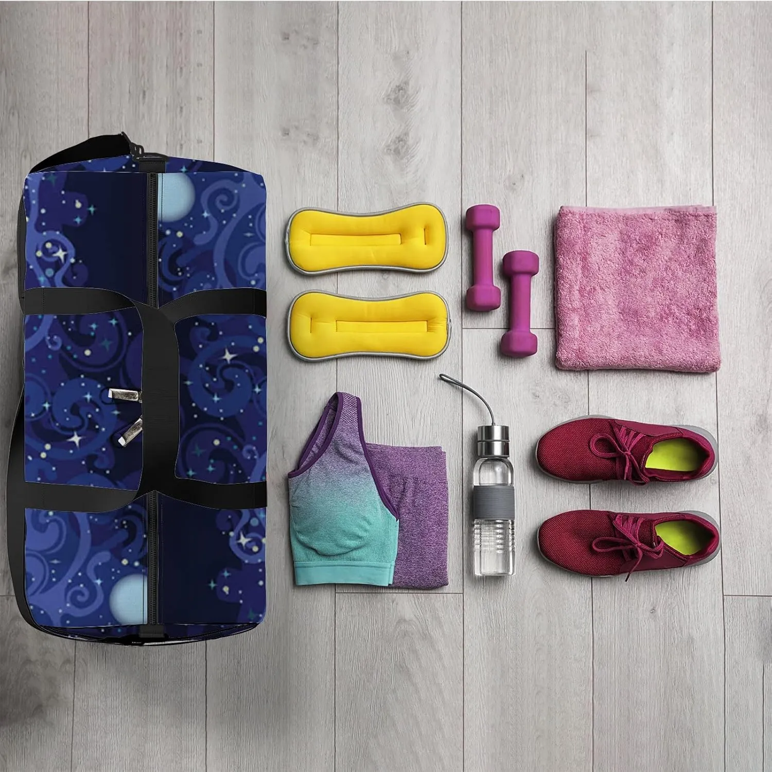 Mysterious Night Sky Stars Moon Sports Bag Tote Bag Waterproof Gym Bag with Shoulder Strap Zipper 2 Side Pockets for Men and Women, Travel and Storage Shoulder Bag.