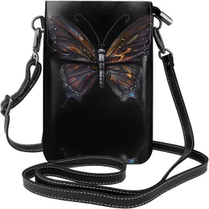 Mystery Butterfly Leather Cell Phone Purse, Lightweight Crossbody Cell Phone Bag, Travel Bag with Credit Card Slots Women's Shoulder Bag