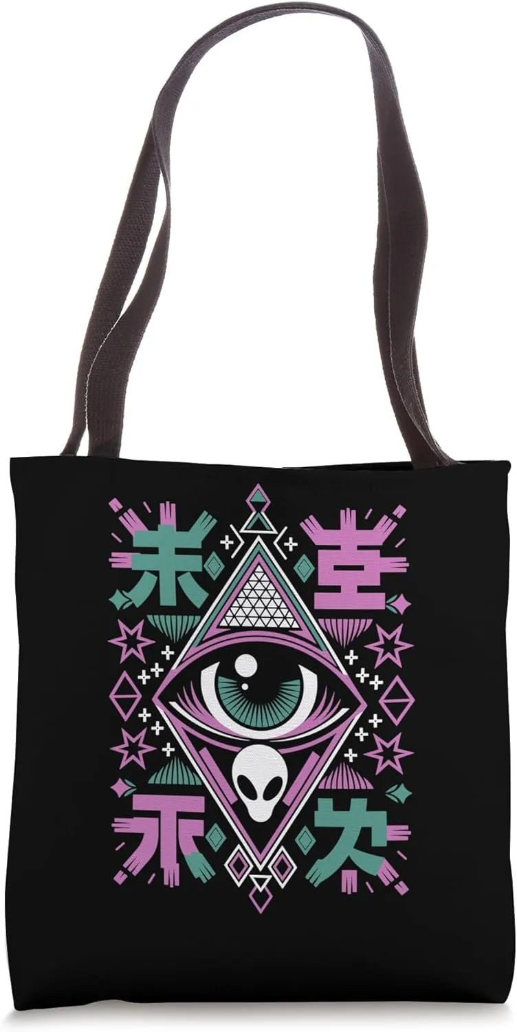 Mystical Eye Alien Geometric Symbols Tote Bag