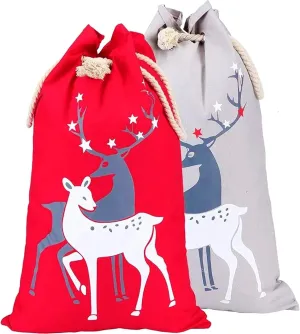 Mzjeaziany 2Pcs Elk Large Gift Christmas Sacks, Santa Gift Bags 27.5"x19.5" Reusable Personalized Santa Bags for Christmas Presents Wrapping