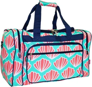 N. Gil Navy Blue Green Seashells Duffle Carry On Bags - 22-Inch