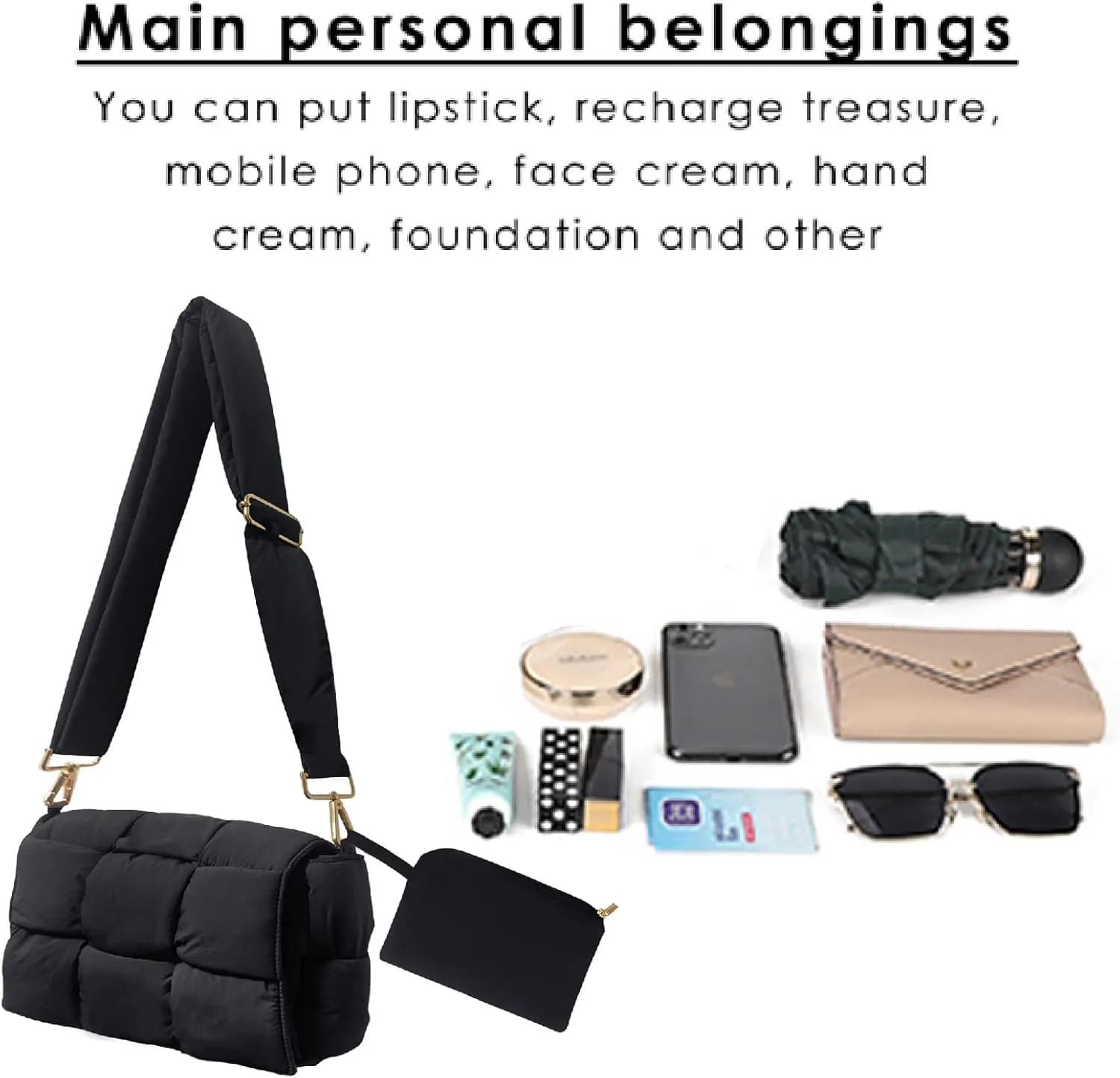 NAARIIAN Puffer Crossbody Bag for Women, Lightweight Puffy Shoulder Bags with Adjustable Strap,Quilted Woven Purse Hobo Bag