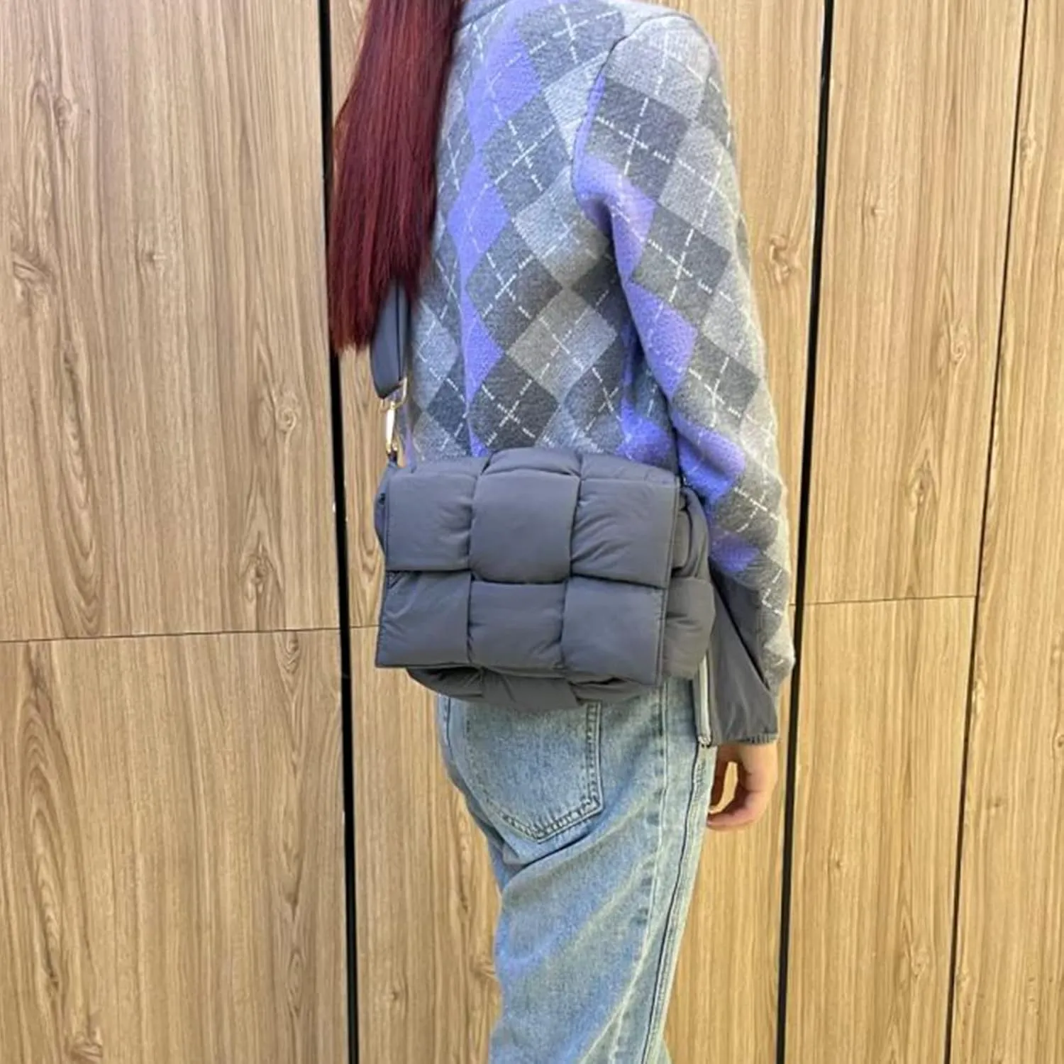 NAARIIAN Puffer Crossbody Bag for Women, Lightweight Puffy Shoulder Bags with Adjustable Strap,Quilted Woven Purse Hobo Bag