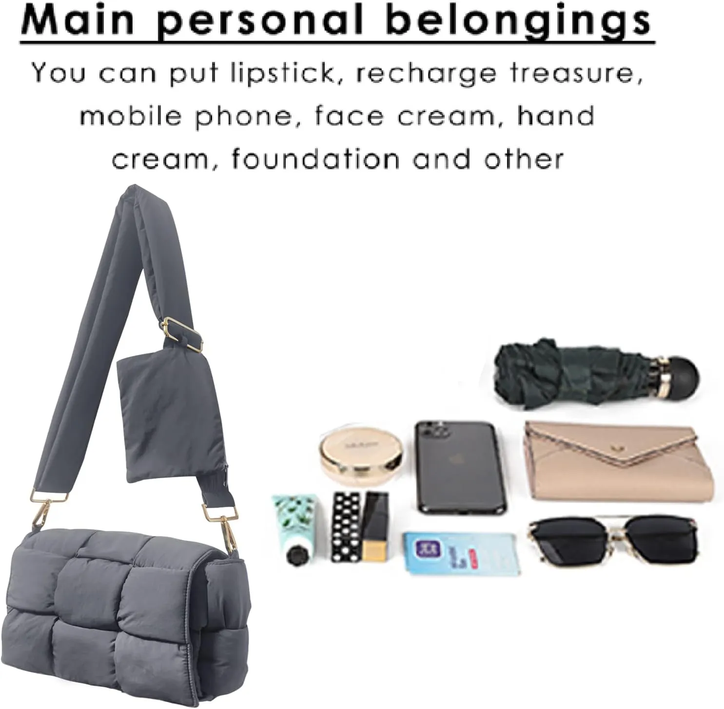 NAARIIAN Puffer Crossbody Bag for Women, Lightweight Puffy Shoulder Bags with Adjustable Strap,Quilted Woven Purse Hobo Bag