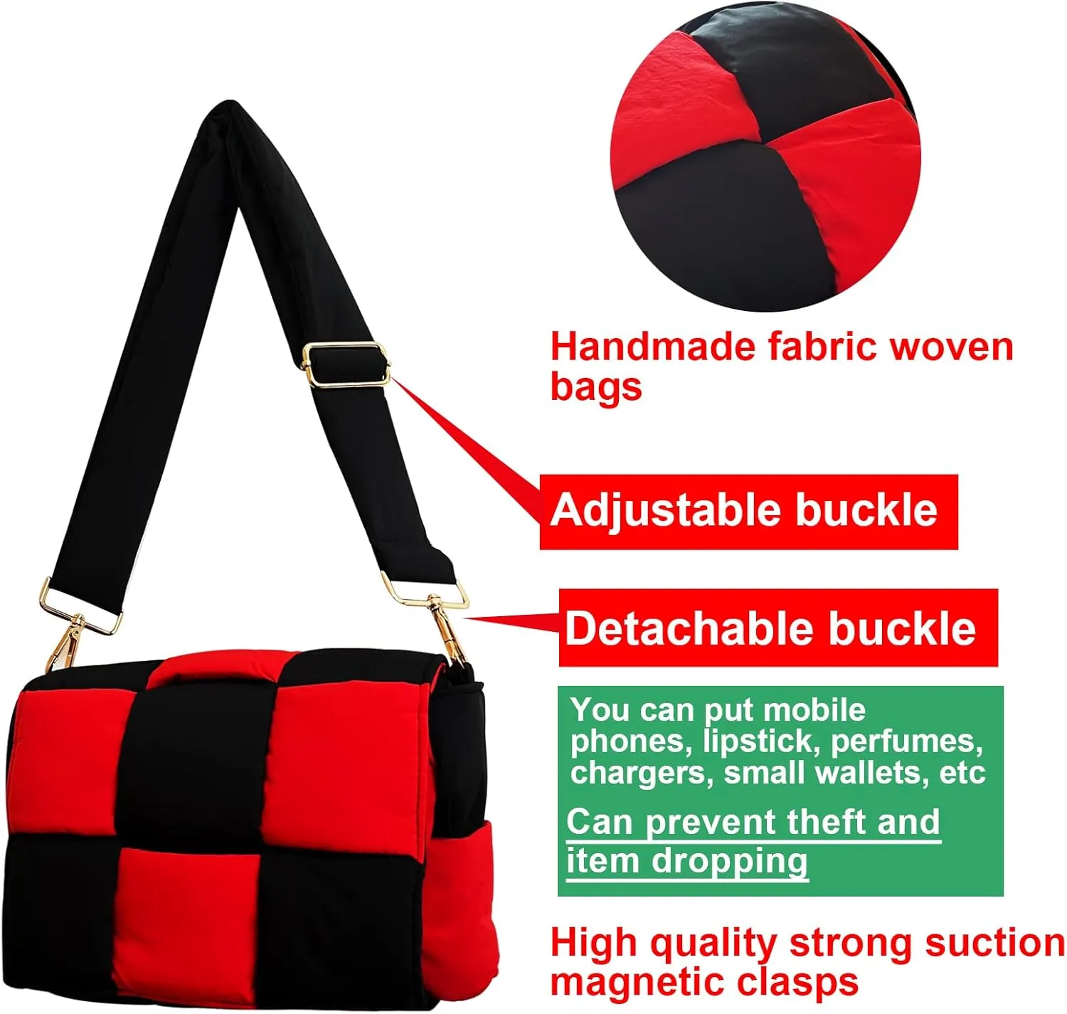 NAARIIAN Shoulder bags for women, Light-weight small puffer purses waterproof, hand-woven puffy bag crossbody handbag