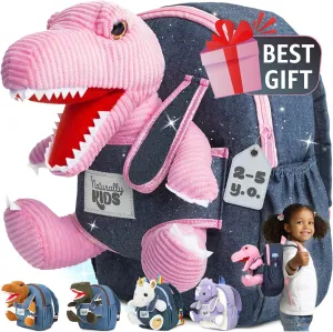 Naturally KIDS Pink Dinosaur Toys for Girls, Dinosaur Gifts for Girls 2-5 Year Old, Toddler Backpack