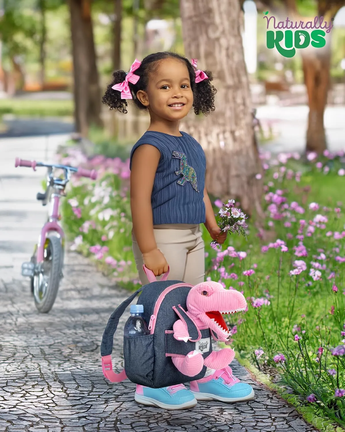Naturally KIDS Pink Dinosaur Toys for Girls, Dinosaur Gifts for Girls 2-5 Year Old, Toddler Backpack