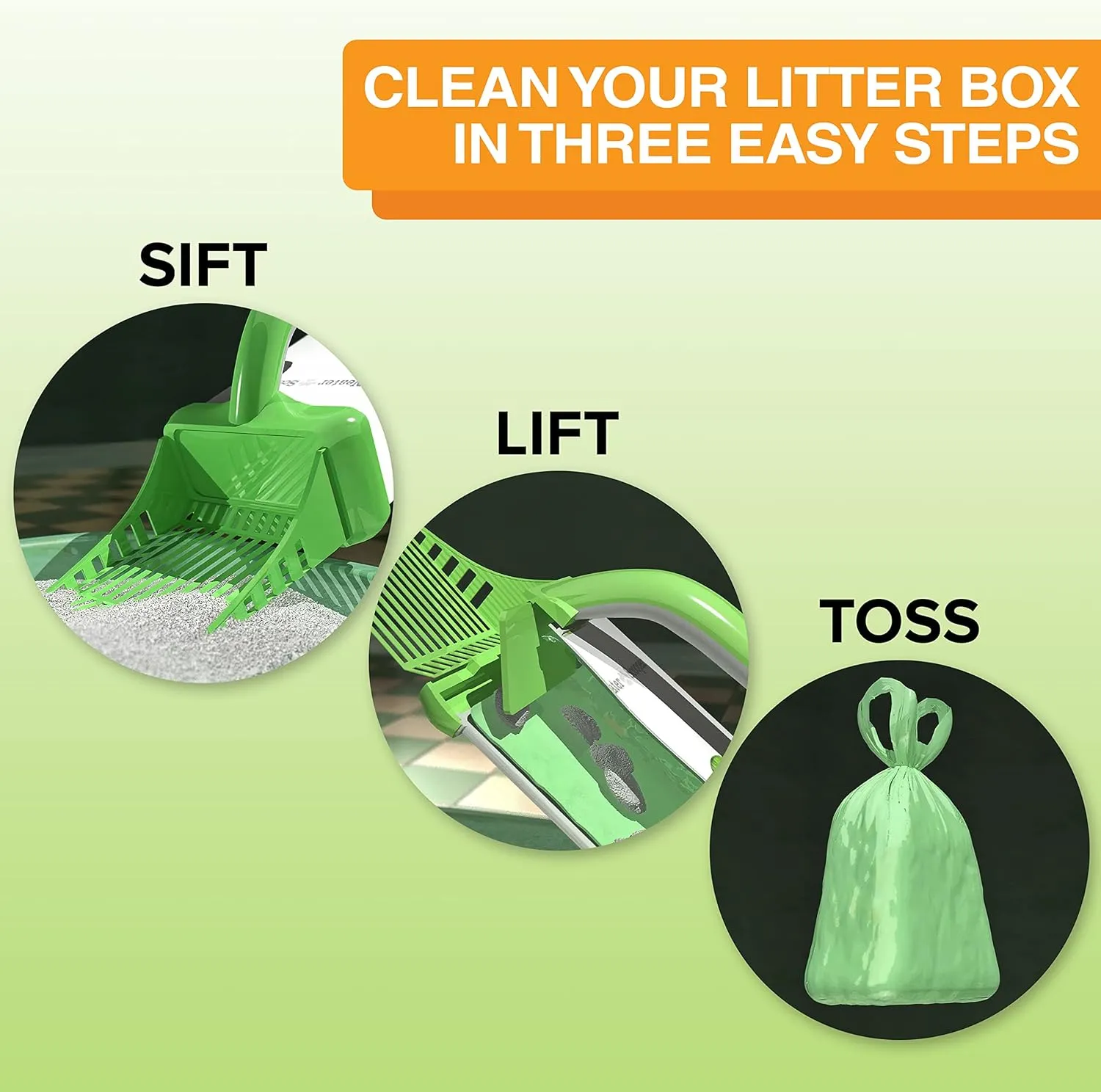 Neater Pets Neater Scooper Standard Cat Litter Scoop, 195 Refill Bags – Mess-Free Cat Litter Scooper with Bag, Spill-Proof Kitty Box Sifter, Bin Doubles as Poop Shovel Holder, For Single-Cat Household
