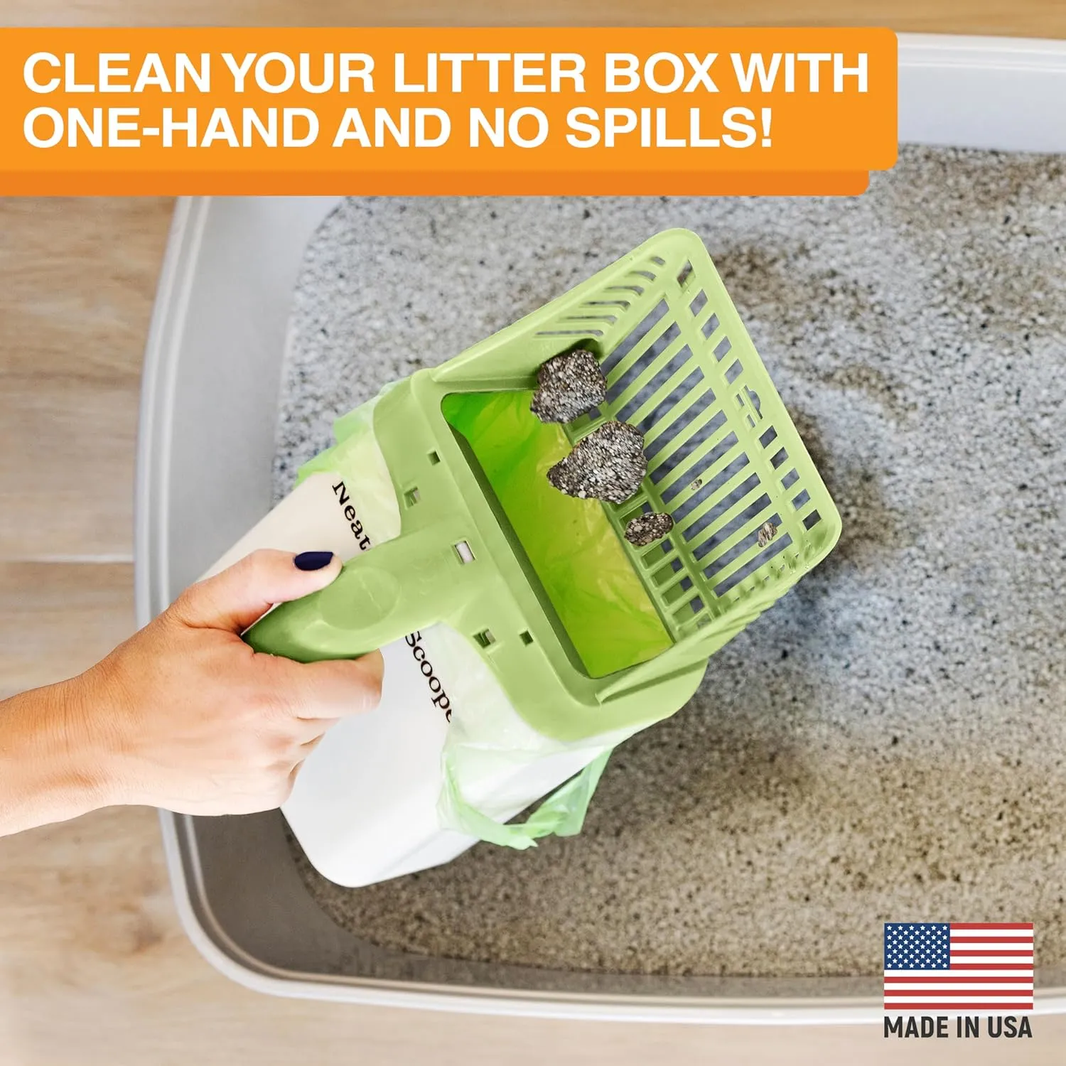 Neater Pets Neater Scooper Standard Cat Litter Scoop, 195 Refill Bags – Mess-Free Cat Litter Scooper with Bag, Spill-Proof Kitty Box Sifter, Bin Doubles as Poop Shovel Holder, For Single-Cat Household