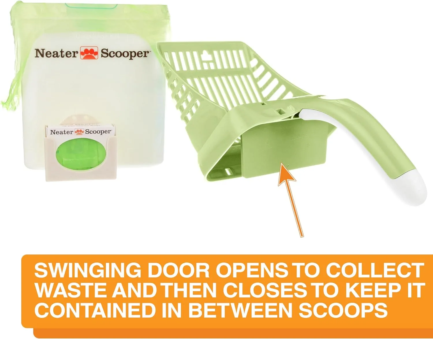 Neater Pets Neater Scooper Standard Cat Litter Scoop, 195 Refill Bags – Mess-Free Cat Litter Scooper with Bag, Spill-Proof Kitty Box Sifter, Bin Doubles as Poop Shovel Holder, For Single-Cat Household