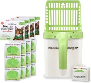 Neater Pets Neater Scooper Standard Cat Litter Scoop, 195 Refill Bags – Mess-Free Cat Litter Scooper with Bag, Spill-Proof Kitty Box Sifter, Bin Doubles as Poop Shovel Holder, For Single-Cat Household