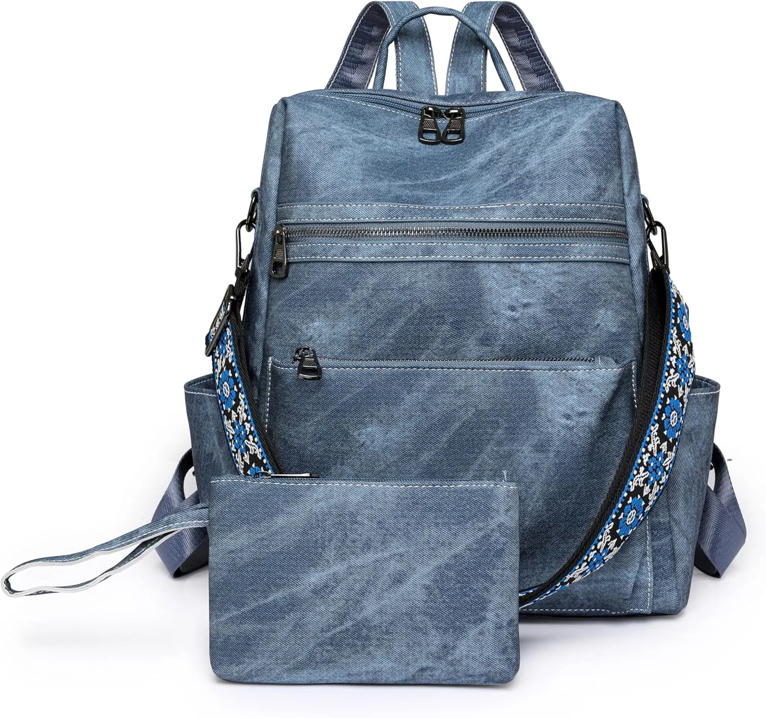 Nefelibata Women's Fashion Backpack Purse Day Packs Satchel Handbags leather tote bag Anti-theft Large Fashion Designer Travel Handbags Shoulder Bags With Purse Strap（denim blue）